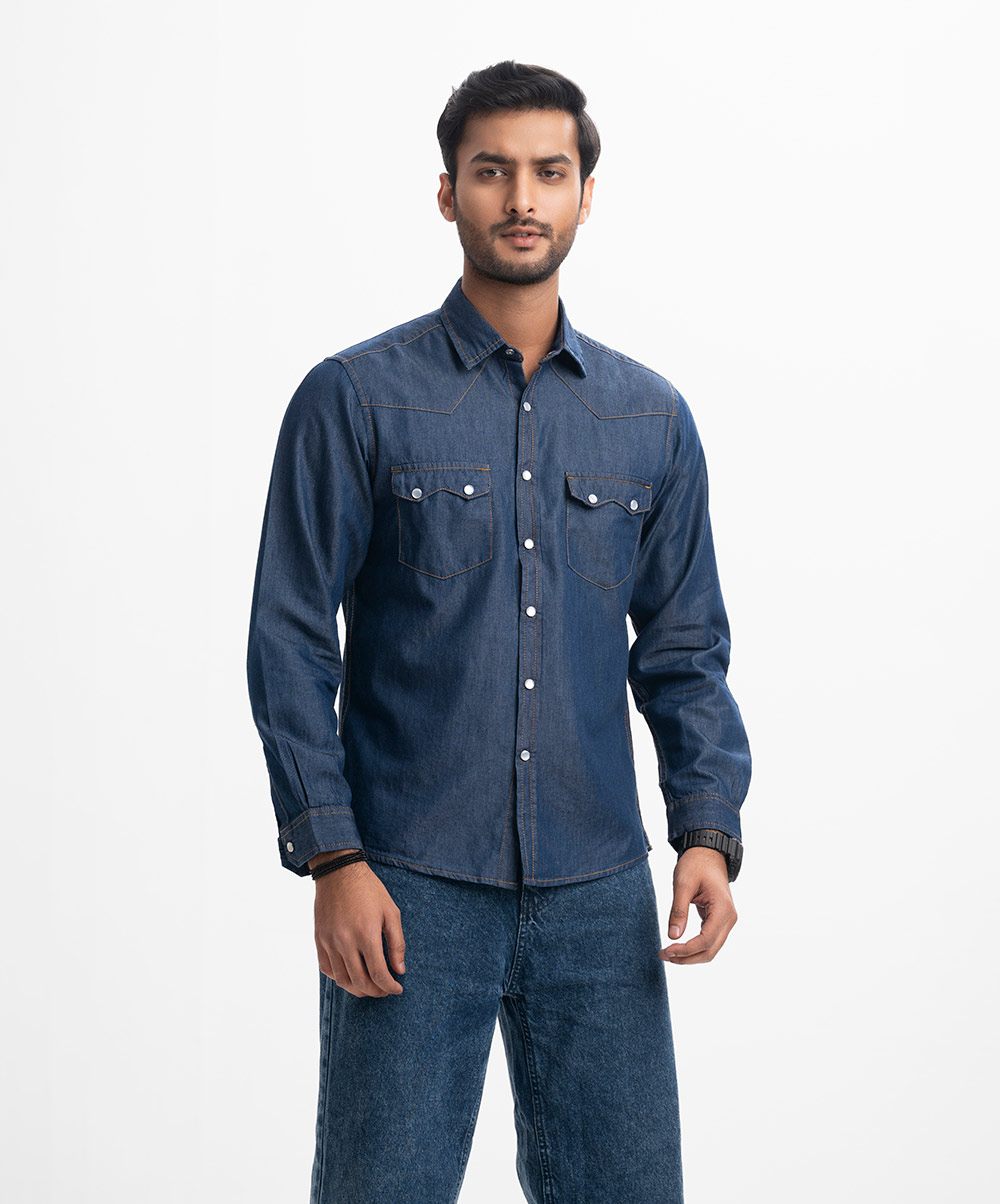 Blue Denim Long Sleeve Casual Shirt